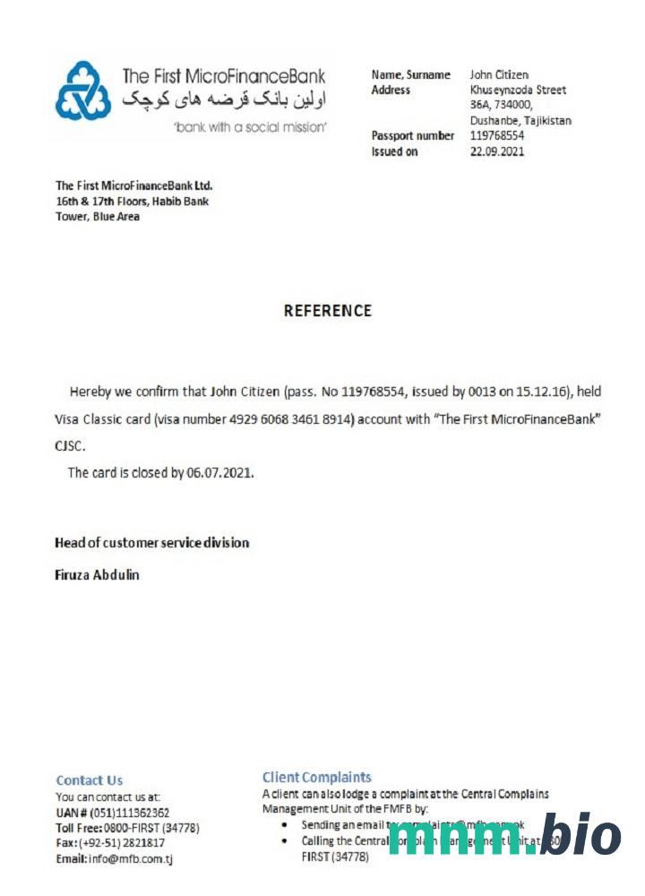 Tadżykistan pierwszy przykład zamknięcia Banku mikrofinansowego w formatach Word i PDF